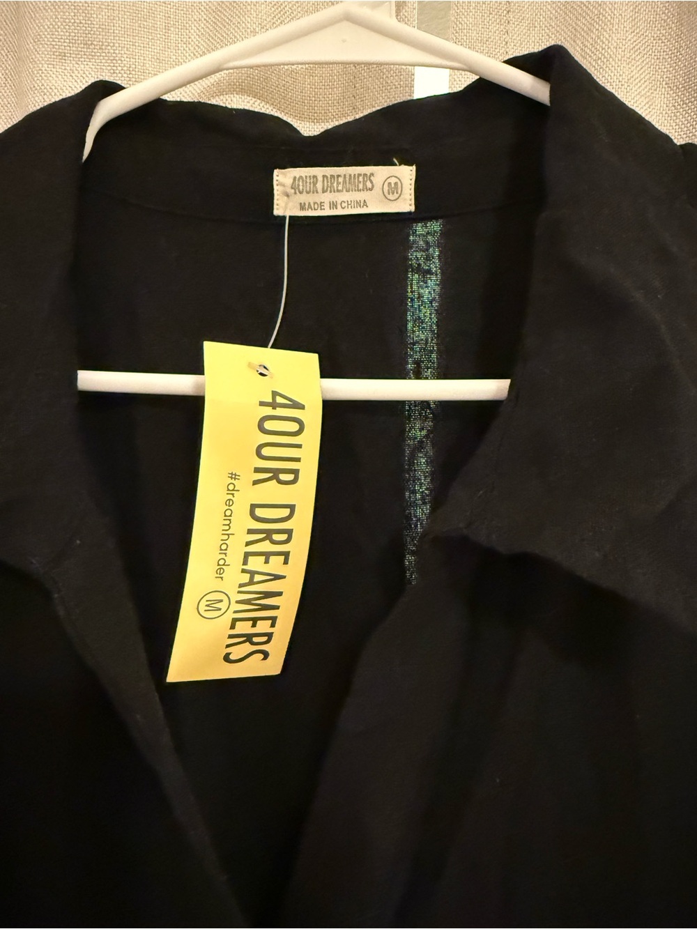 New 4Our Dreamers Black Button-Front Midi Dress Linen Blend M - Picture 2 of 4